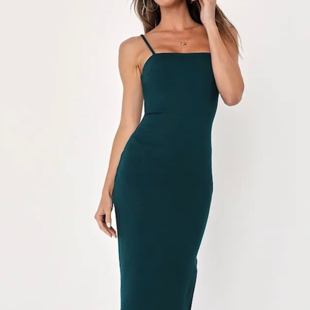 Lulus Paulina Forest Green Bodycon Midi Dress Like New